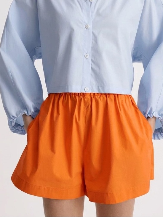 Scanlan Theodore Pants - Scanlan Theodore Parachute Cotton Poplin Shorts Bright Orange Elastic Waist (129